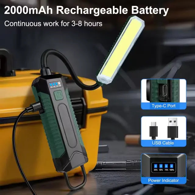 Rechargeable Magnetic Portable LED Work Light with 360° Flexible Gooseneck Design Hook Work Flashlight