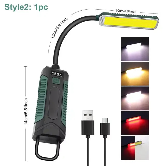 Rechargeable Magnetic Portable LED Work Light with 360° Flexible Gooseneck Design Hook Work Flashlight