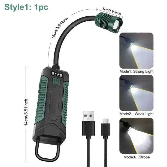 Rechargeable Magnetic Portable LED Work Light with 360° Flexible Gooseneck Design Hook Work Flashlight